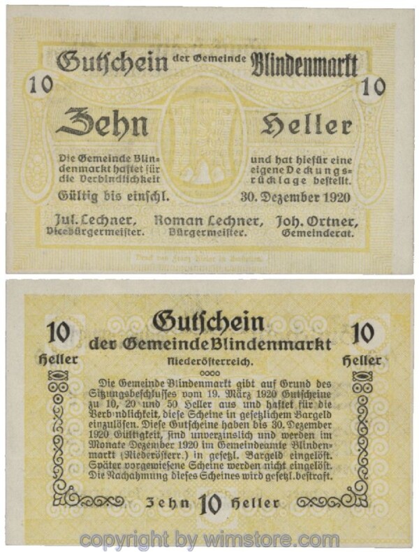 Blindenmarkt, G0093Ic, 10 Heller; 1
