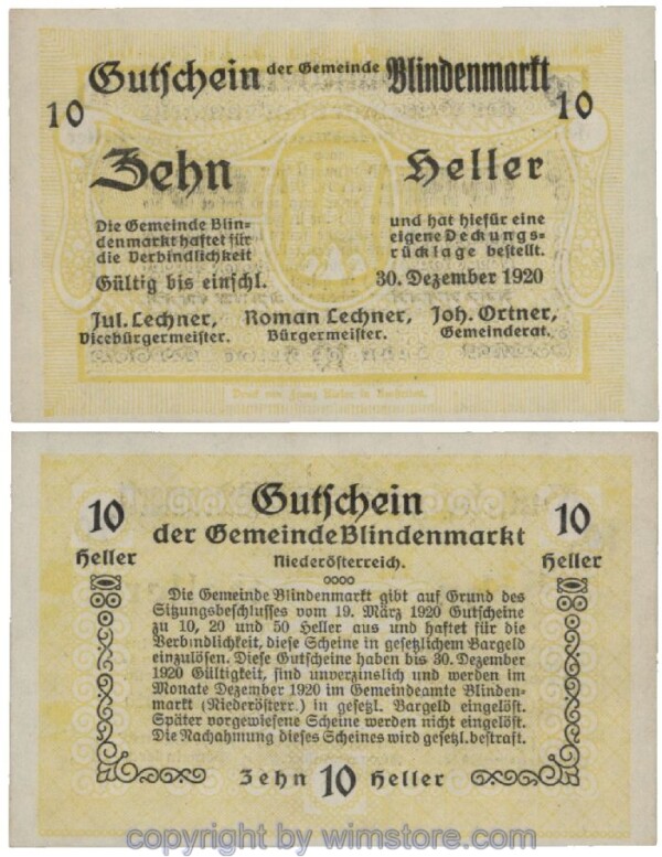 Blindenmarkt, G0093Ic, 10 Heller; 1-
