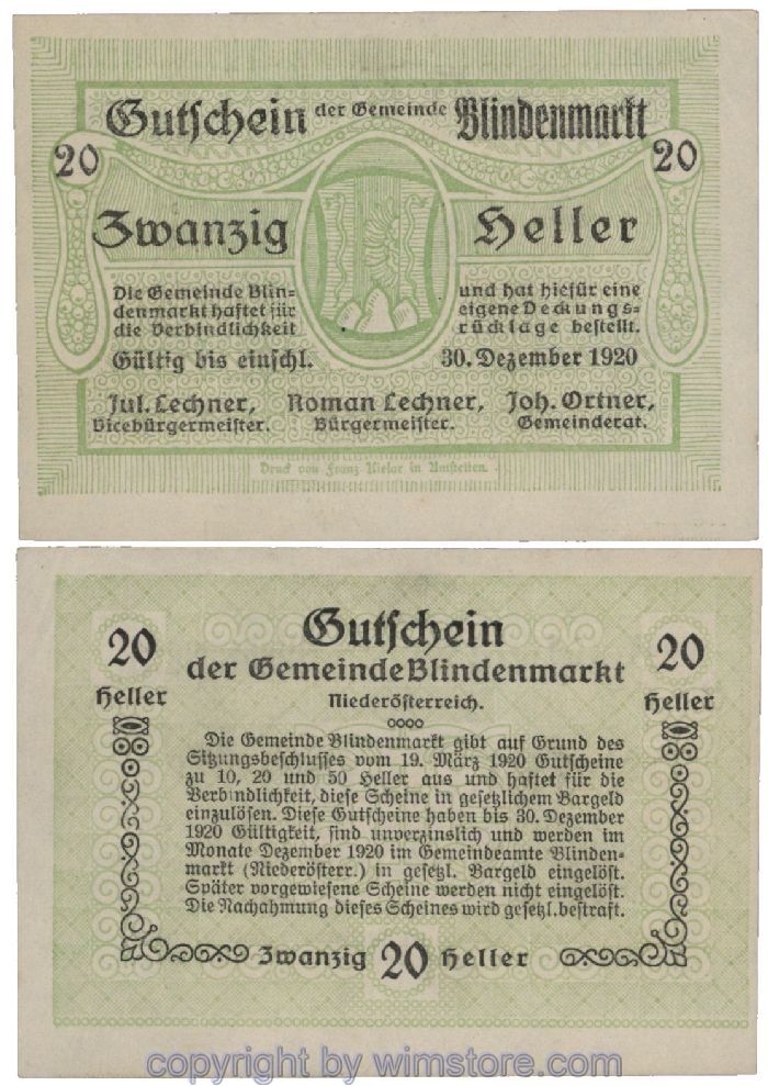 Blindenmarkt, G0093Ic, 20 Heller; 1-
