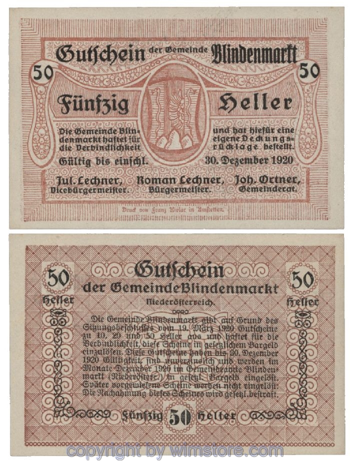 Blindenmarkt, G0093Ic, 50 Heller; 1