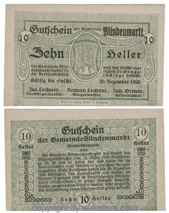 Blindenmarkt, G0093Id, 10 Heller; 1
