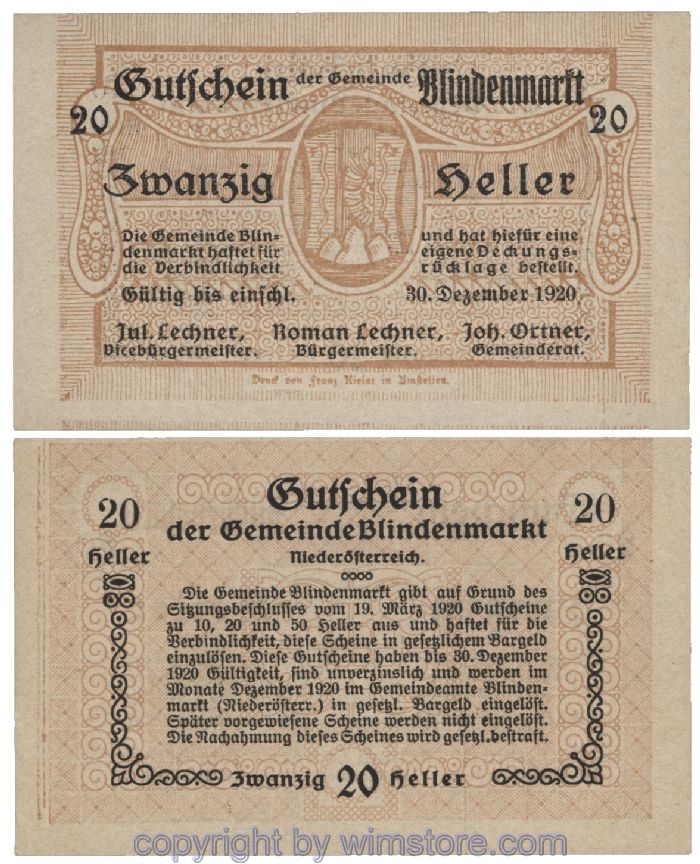 Blindenmarkt, G0093Id, 20 Heller; 1