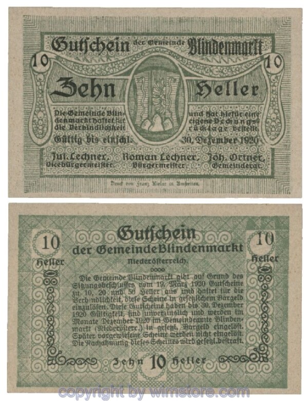 Blindenmarkt, G0093Id, 10 Heller, Fehldruck; 1