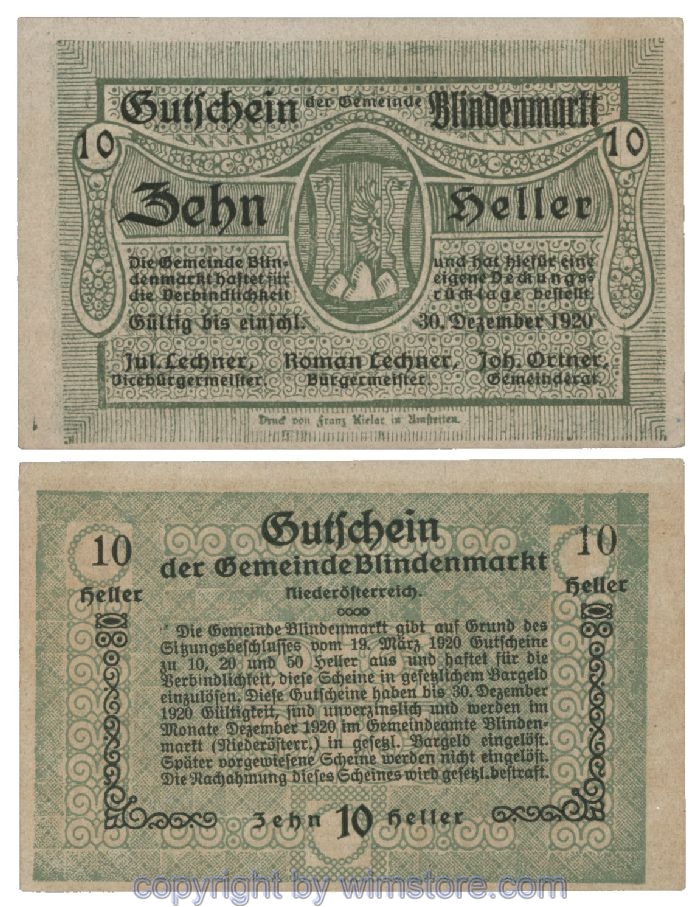 Blindenmarkt, G0093Id, 10 Heller, Fehldruck; 1-
