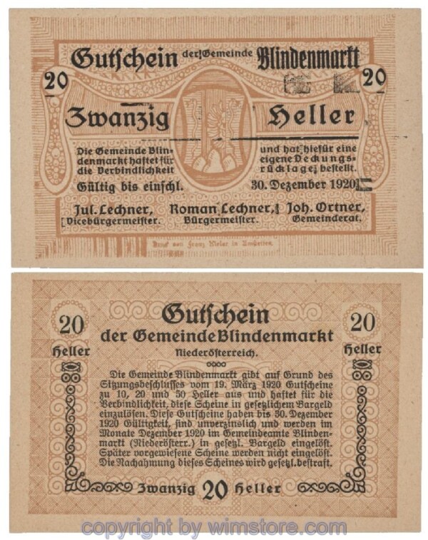 Blindenmarkt, G0093Id, 20 Heller, Fehldruck; 1