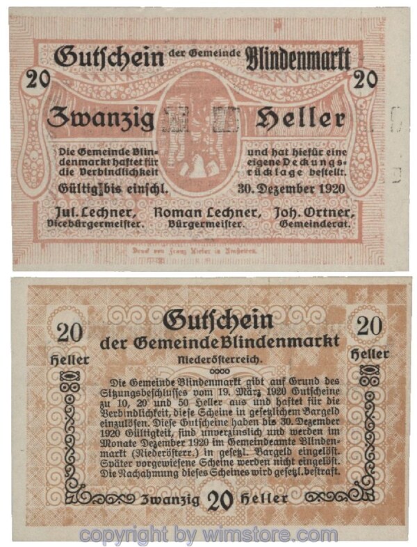 Blindenmarkt, G0093Id, 20 Heller, Fehldruck; 1