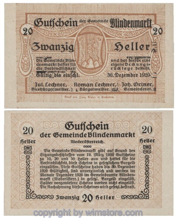 Blindenmarkt, G0093Id, 20 Heller, Fehldruck; 1