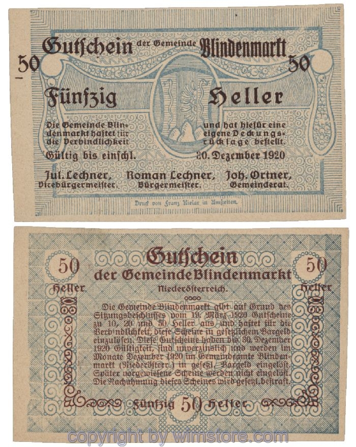 Blindenmarkt, G0093Id, 50 Heller, Fehldruck; 1-