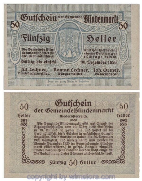 Blindenmarkt, G0093Ie, 50 Heller, Fehldruck; 1-