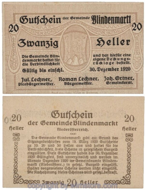 Blindenmarkt, G0093If, 20 Heller; 1-