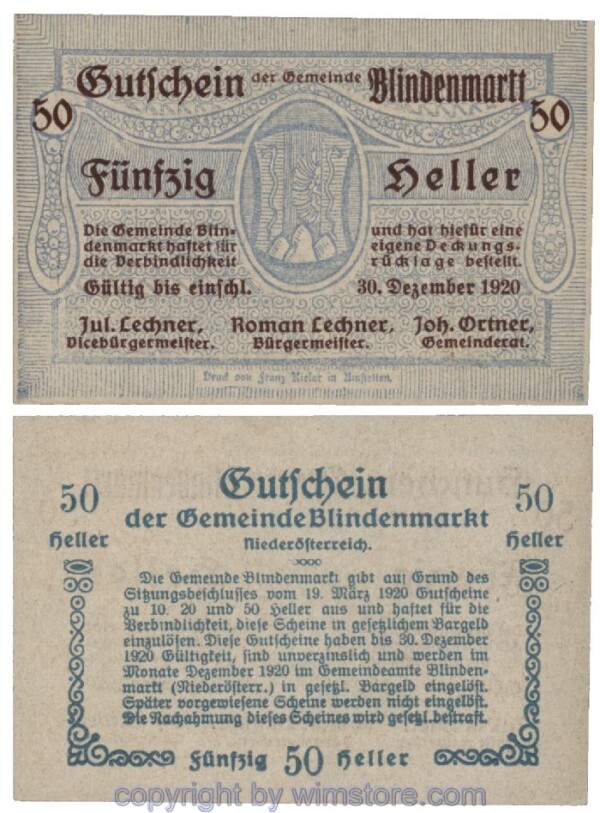 Blindenmarkt, G0093If, 50 Heller; 1