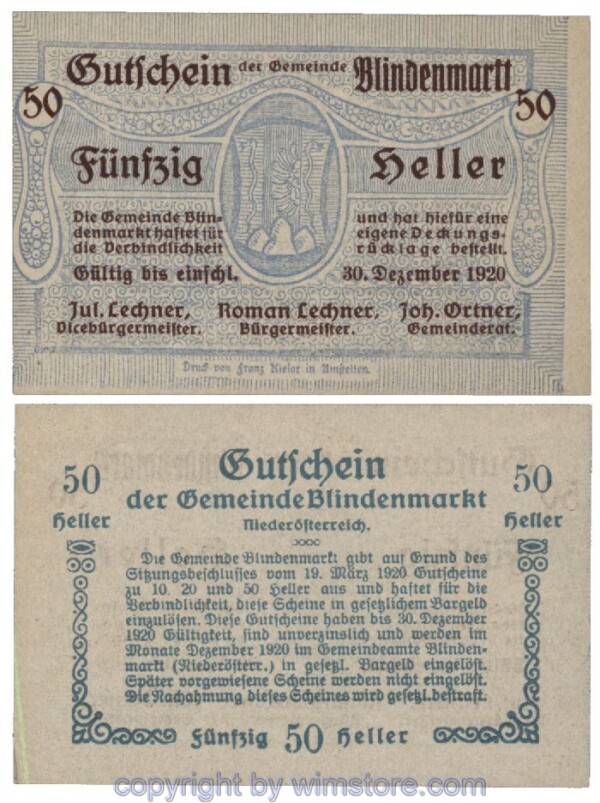 Blindenmarkt, G0093If, 50 Heller; 1-