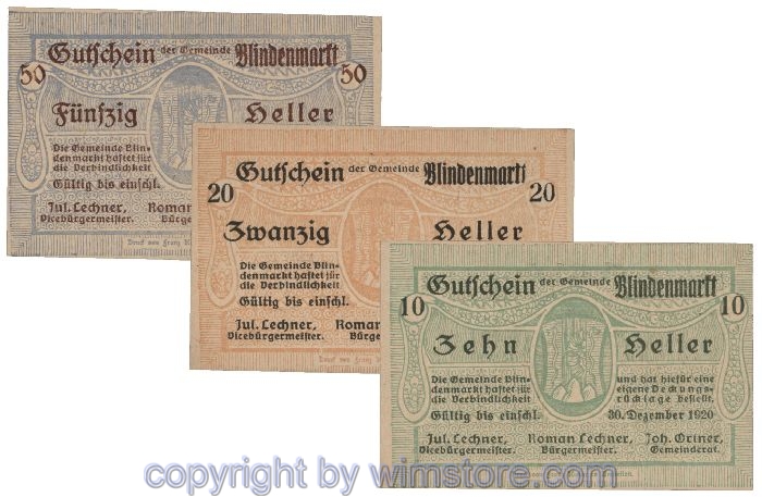 Blindenmarkt, G0093Ih, Serie 10, 20, 50 Heller; 1