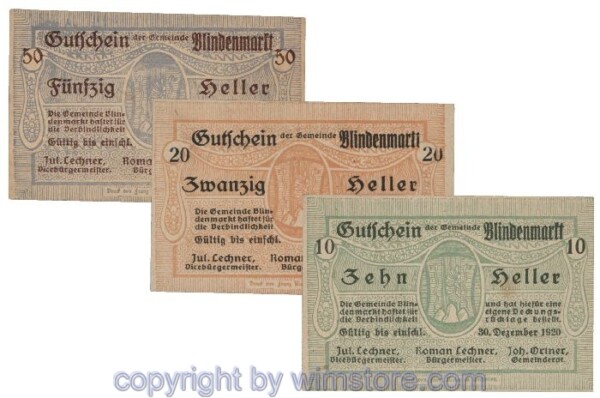 Blindenmarkt, G0093Ih, Serie 10, 20, 50 Heller; 1-