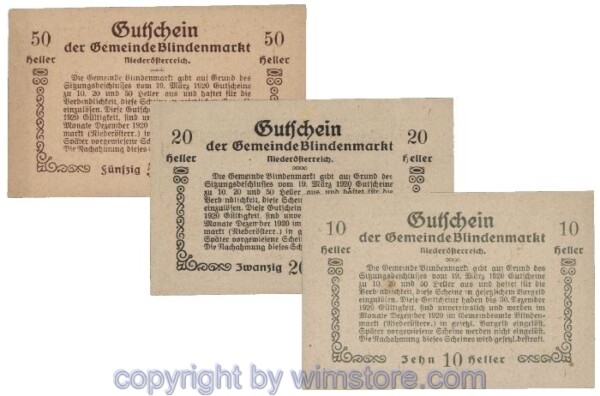 Blindenmarkt, G0093Ih, Serie 10, 20, 50 Heller; 1-