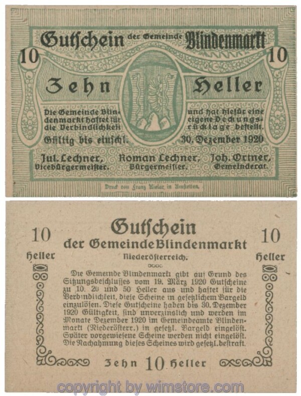 Blindenmarkt, G0093Ih, 10 Heller; 1-
