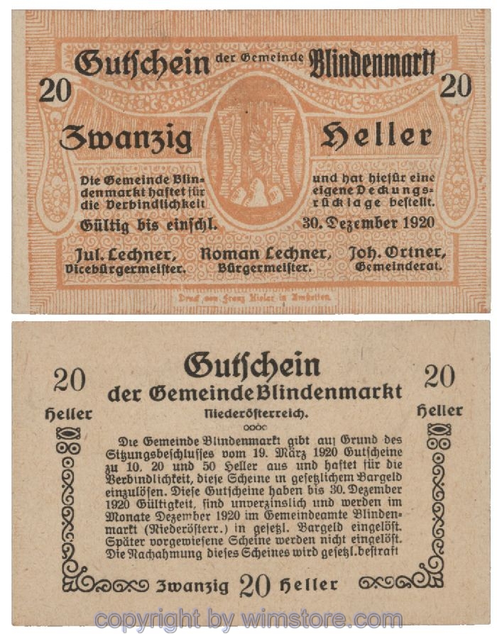 Blindenmarkt, G0093Ih, 20 Heller; 1