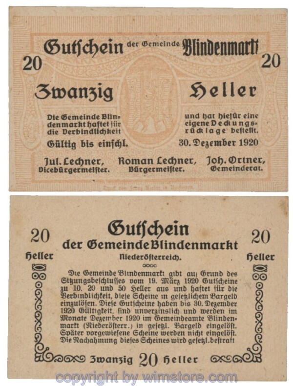 Blindenmarkt, G0093Ih, 20 Heller; 1-