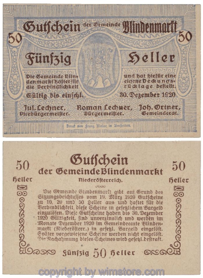 Blindenmarkt, G0093Ih, 50 Heller; 1