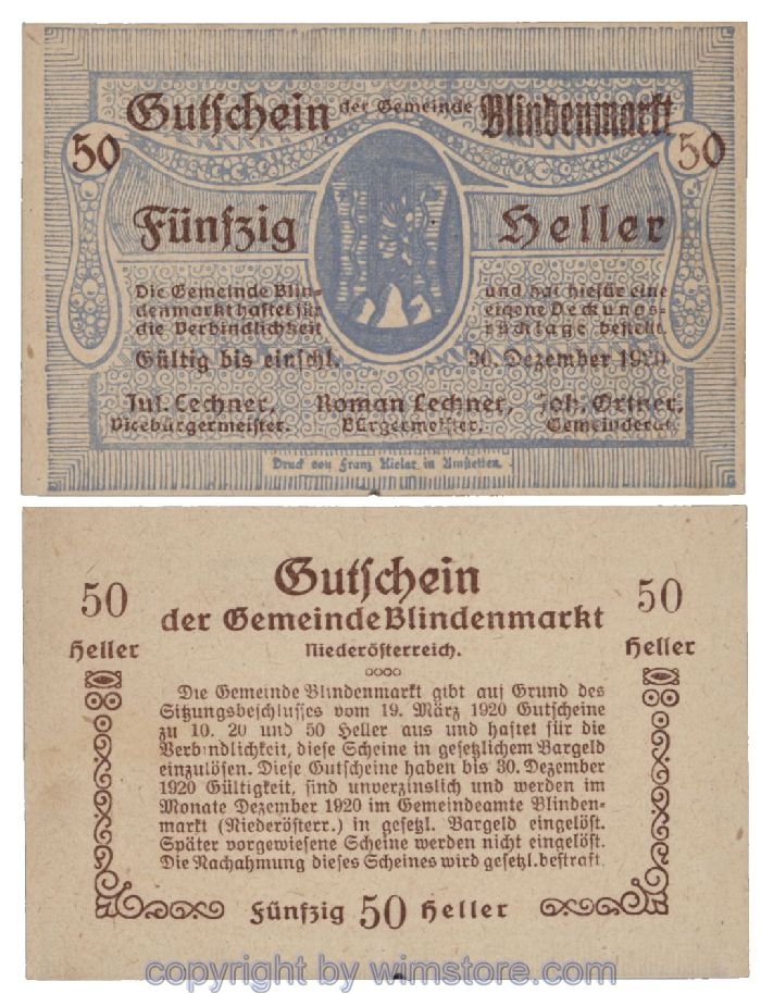 Blindenmarkt, G0093Ig, 50 Heller; 1-