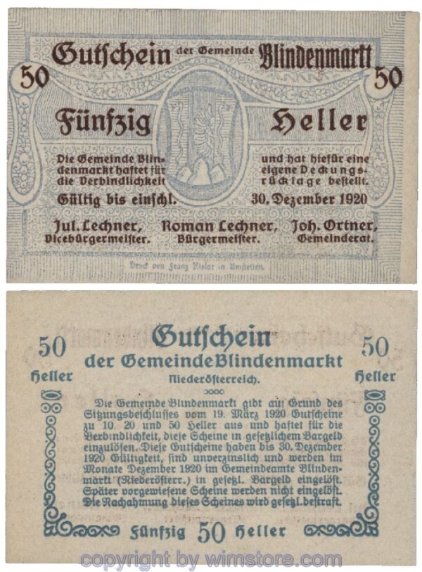 Blindenmarkt, G0093Ig, 50 Heller; 1-