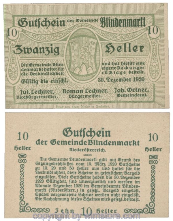 Blindenmarkt, G0093Ig, 10 Heller, Fehldruck; 1