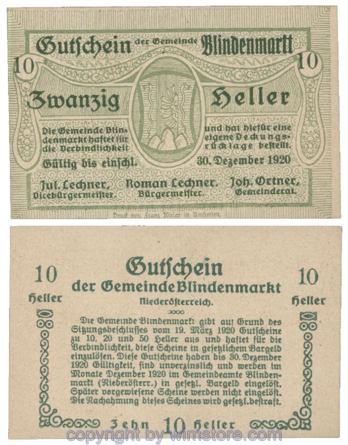 Blindenmarkt, G0093Ig, 10 Heller, Fehldruck; 1