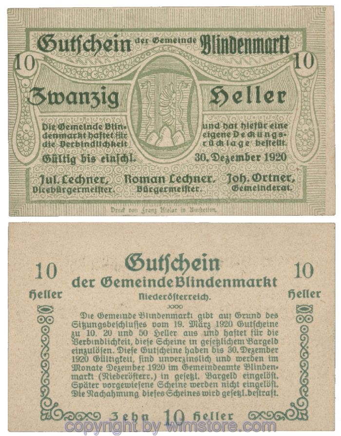 Blindenmarkt, G0093Ig, 10 Heller, Fehldruck; 1-
