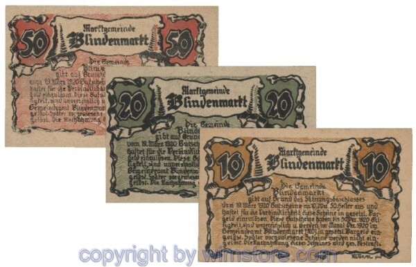 Blindenmarkt, G0093IIa, Serie 10, 20, 50 Heller; 1