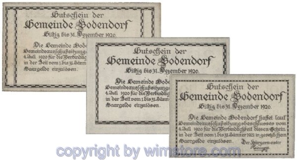 sn101744 Bodendorf, G0096IIa, Serie 10, 20, 50 Heller; 1