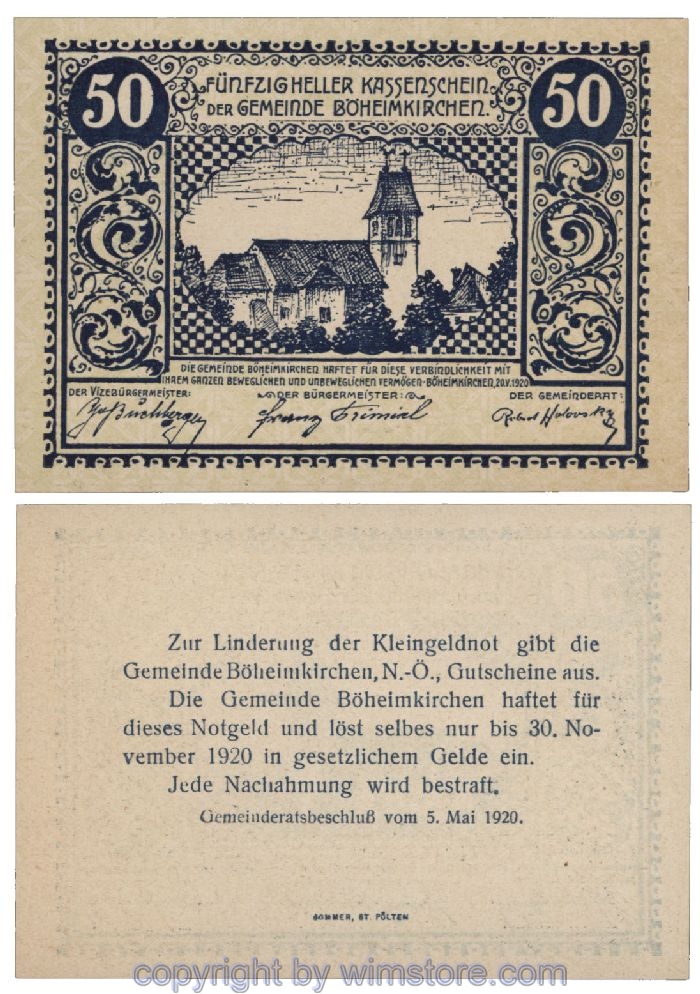 sn101762 Böheimkirchen, G0097a, 50 Heller; 1