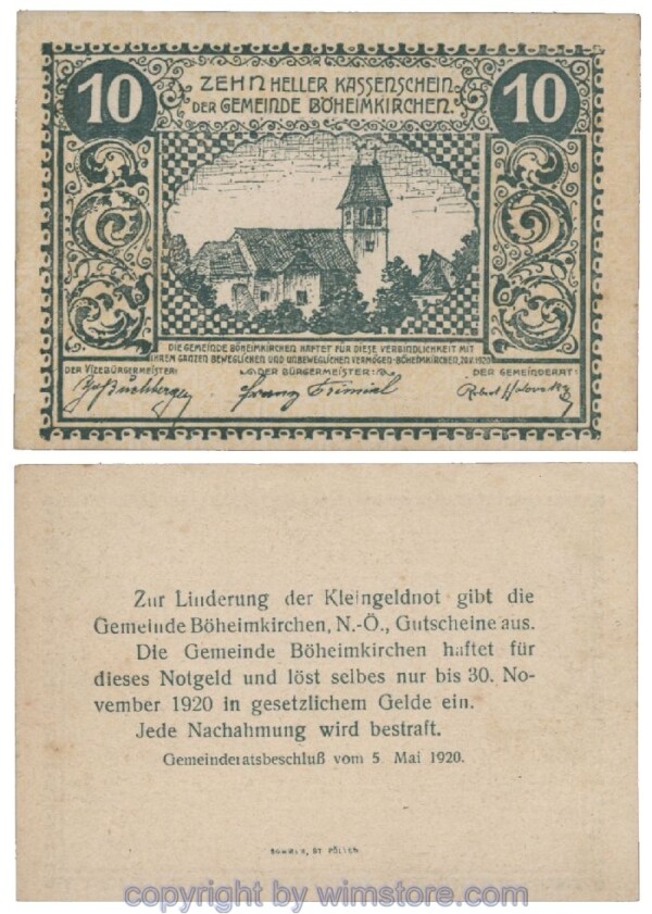 Böheimkirchen, G0097aa, 10 Heller; 1-