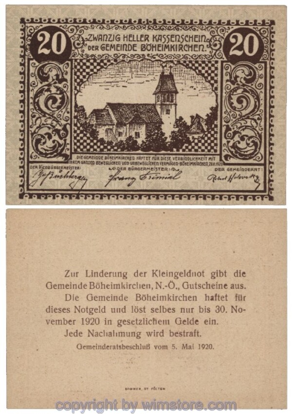 Böheimkirchen, G0097aa, 20 Heller; 1-