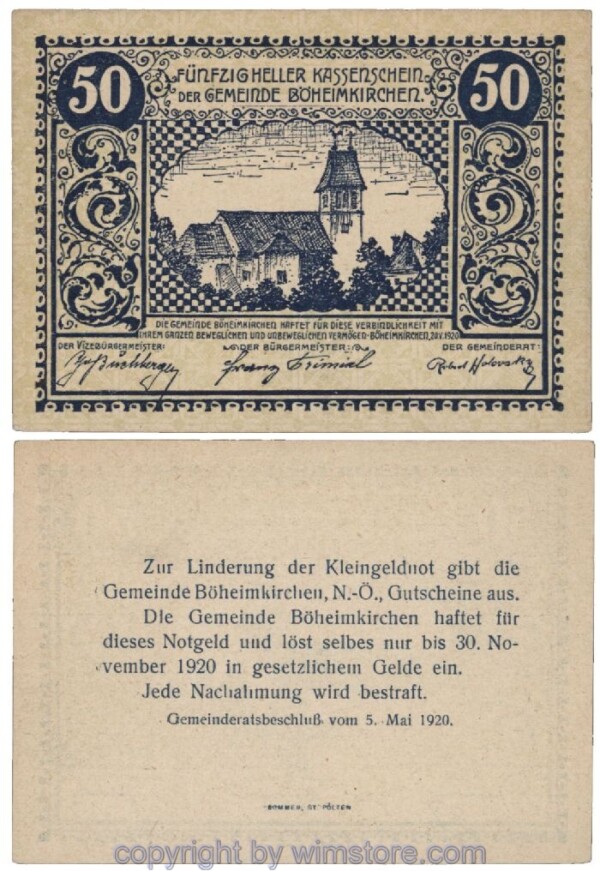Böheimkirchen, G0097aa, 50 Heller; 1-