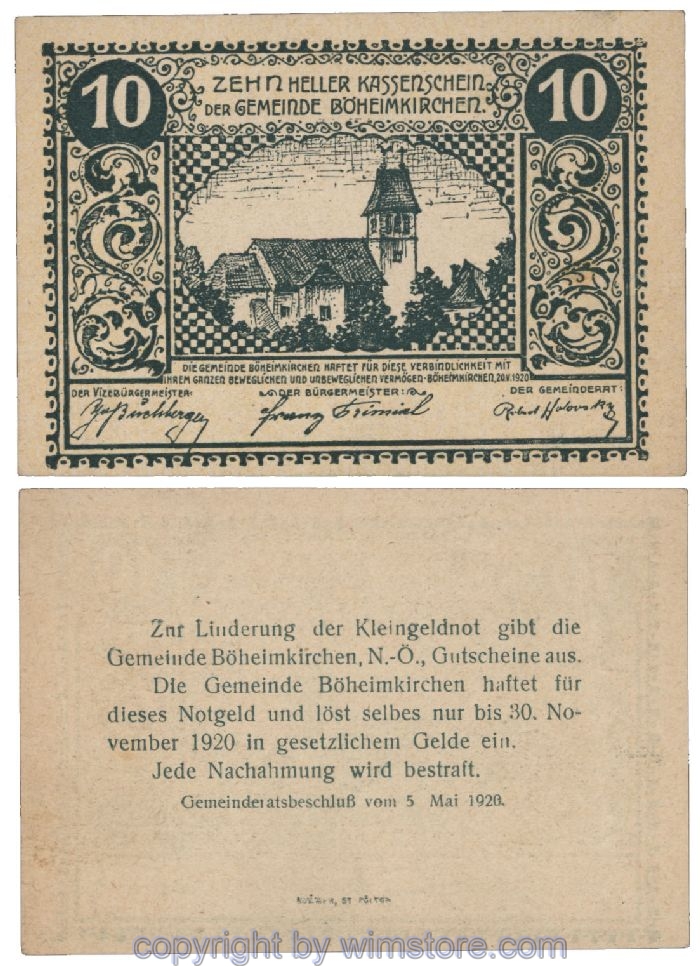 sn101771 Böheimkirchen, G0097ab, 10 Heller; 1-