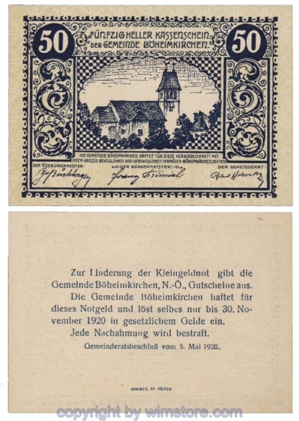 Böheimkirchen, G0097a, 50 Heller, Fehldruck; 1
