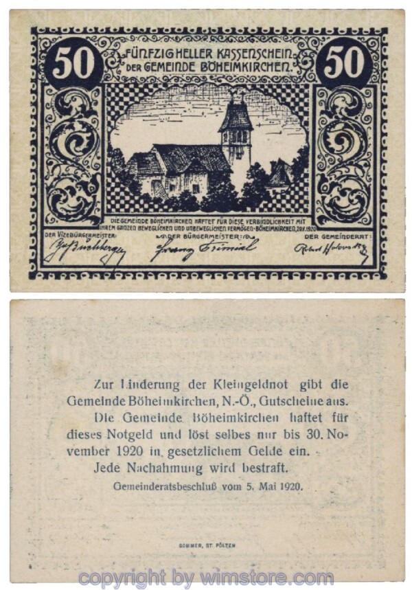 Böheimkirchen, G0097a, 50 Heller, Fehldruck; 1-