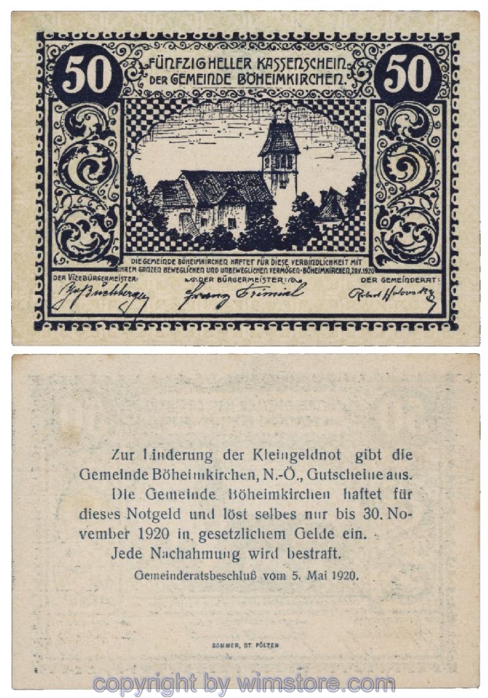 sn101774 Böheimkirchen, G0097a, 50 Heller, Fehldruck; 1-