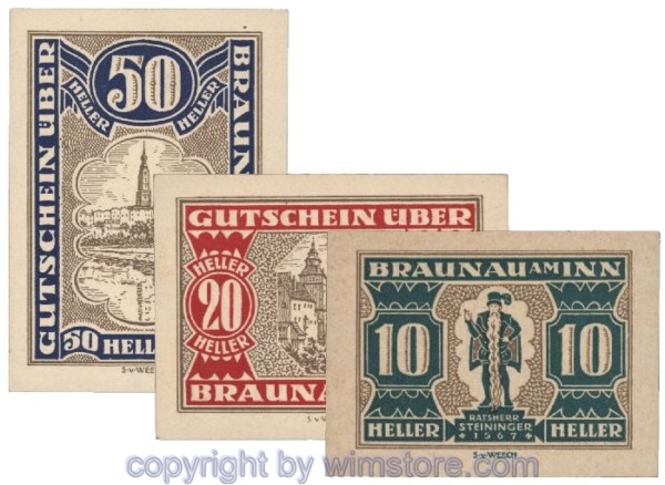 Braunau am Inn, G0101, Serie 10, 20, 50 Heller; 1-