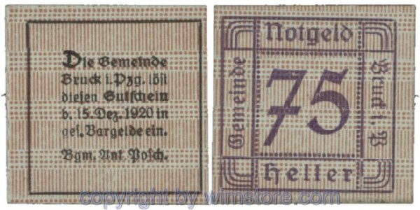 sn101864 Bruck im Pinzgau, G0107Id, 75 Heller; 1