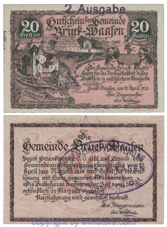 Bruck Waasen, G0108Ij2d, 20 Heller; 1