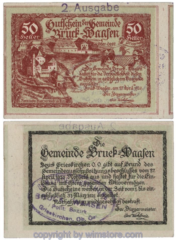 Bruck Waasen, G0108Ik2d, 50 Heller, Abart; 1-