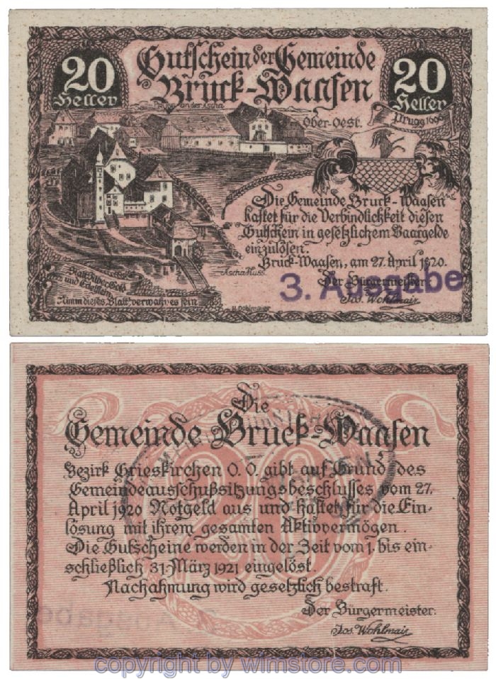 Bruck Waasen, G0108Il1c, 20 Heller; 1