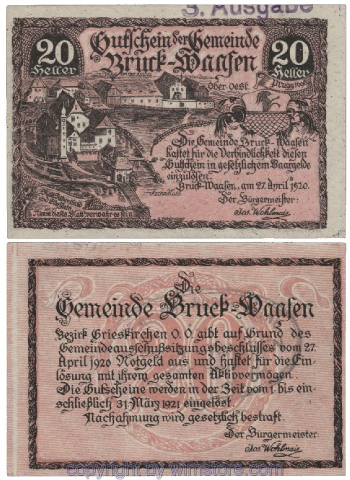 Bruck Waasen, G0108Il1d, 20 Heller; 1