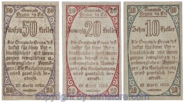 Brunn an der Erlauf, G0110a, Serie 10, 20, 50 Heller; 1