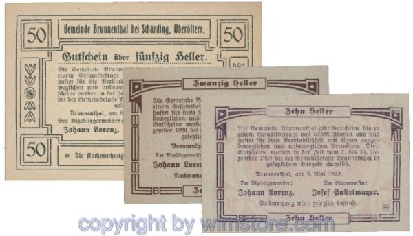 sn102004 Brunnenthal, G0111a, Serie 10, 20, 50 Heller; 1