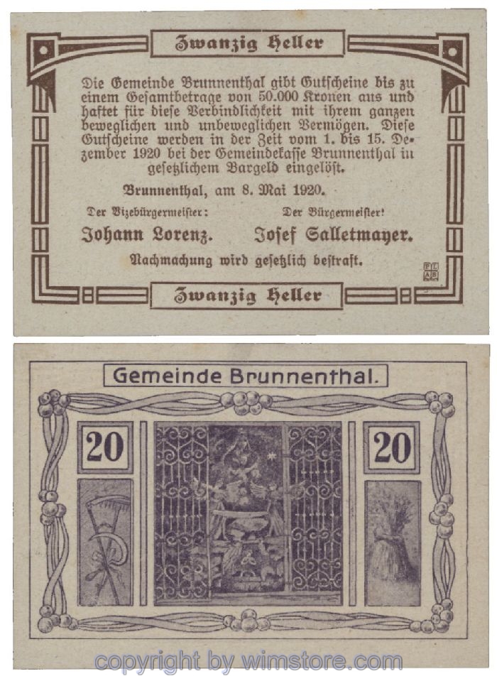 Brunnenthal, G0111a, 20 Heller; 1-