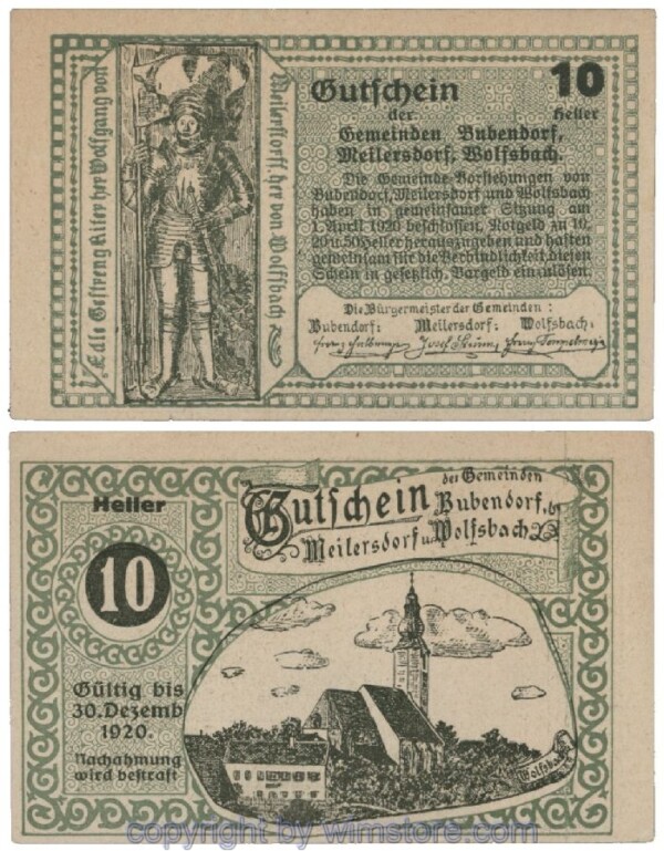 Bubendorf/Meilersdorf/Wolfsbach, G0112a, 10 Heller; 1-
