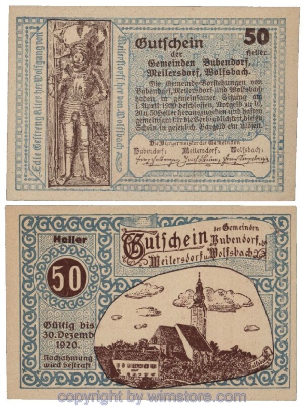 Bubendorf/Meilersdorf/Wolfsbach, G0112a, 50 Heller; 1-