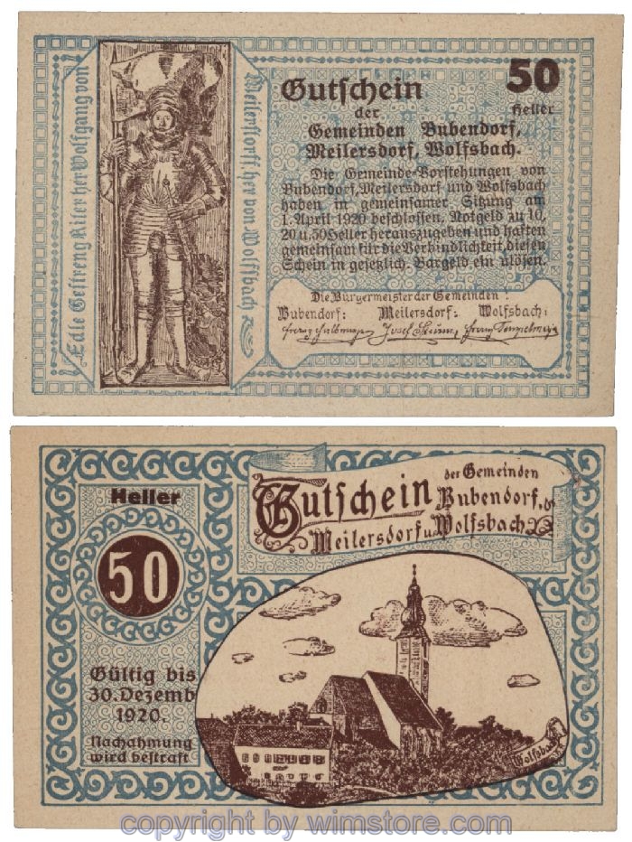 Bubendorf/Meilersdorf/Wolfsbach, G0112a, 50 Heller; 1-